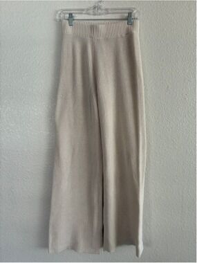 Blu Pepper Beige Chunky Knit Wide-Leg Pants